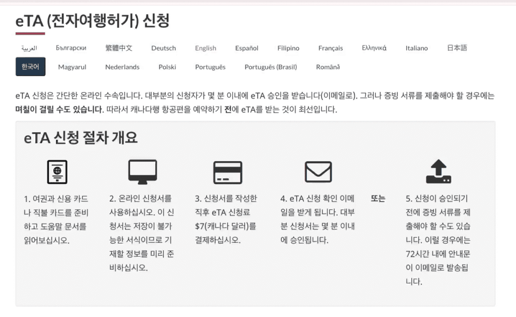 캐나다 eTA 신청방법